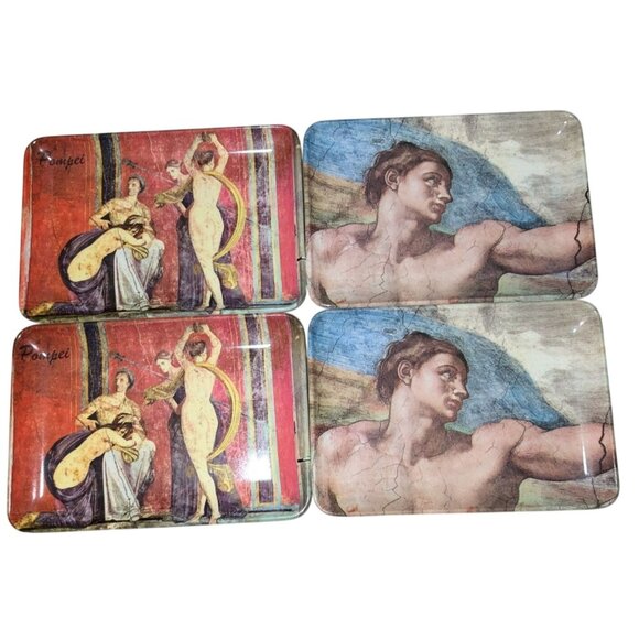 Set Of 4 Pagnossin Italy Michelangelo Sistine Chapel Themed Melamine Small Dishe - Picture 1 of 9
